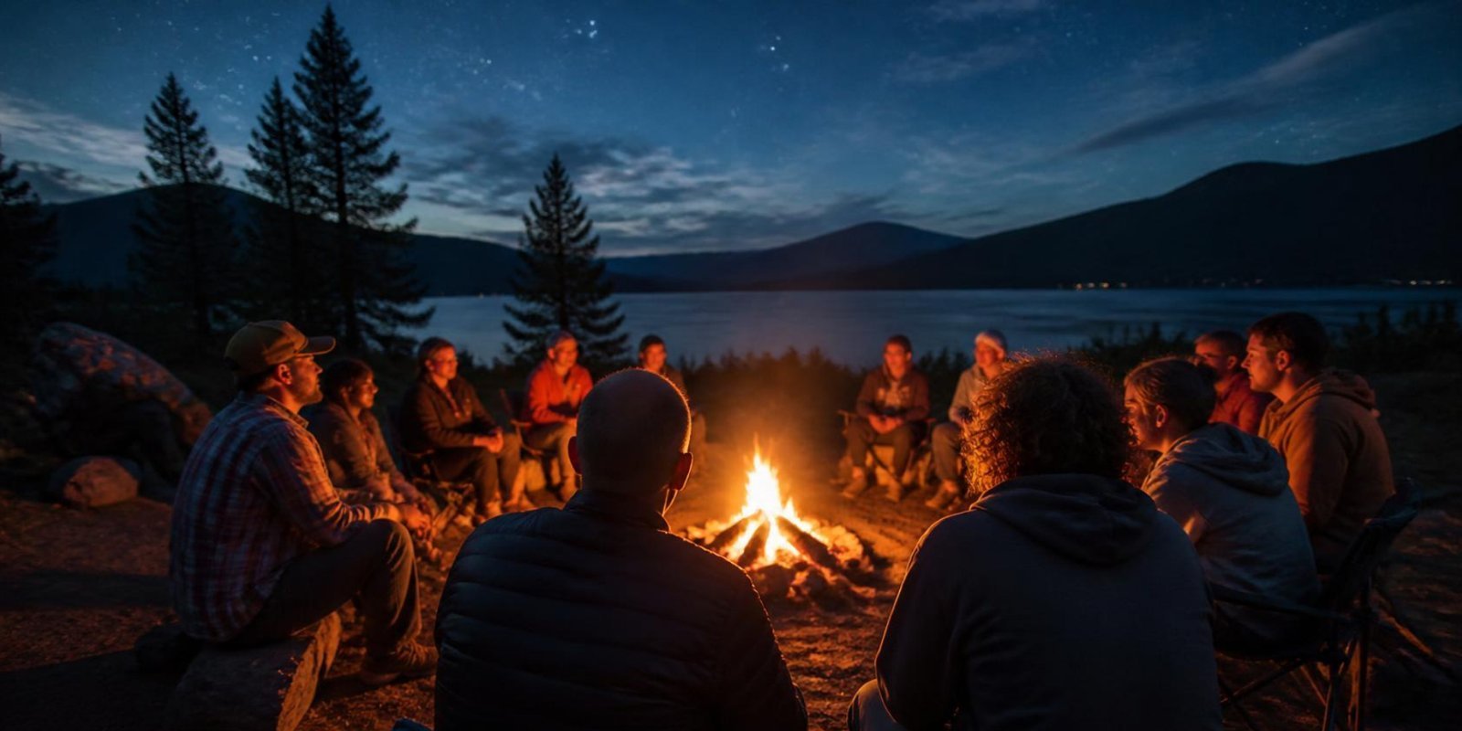 KI-generiertes Bild: Menschen erzählen sich am Feuer Geschichten